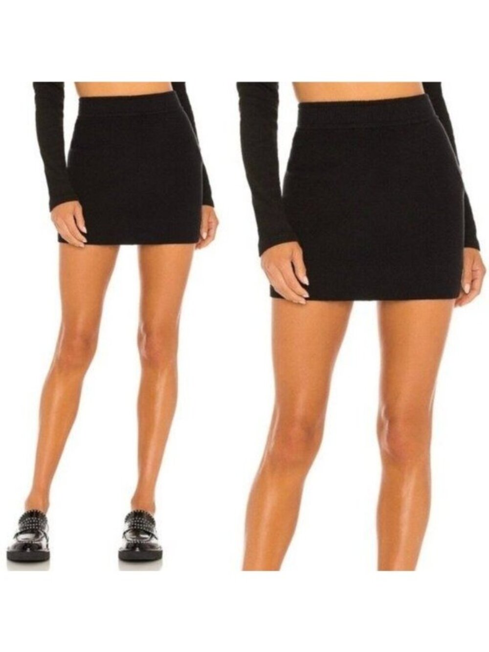 NWT Monrow Cashmere Sweater Mini Skirt XL Black Ribbed Knit Stretch REVOLVE